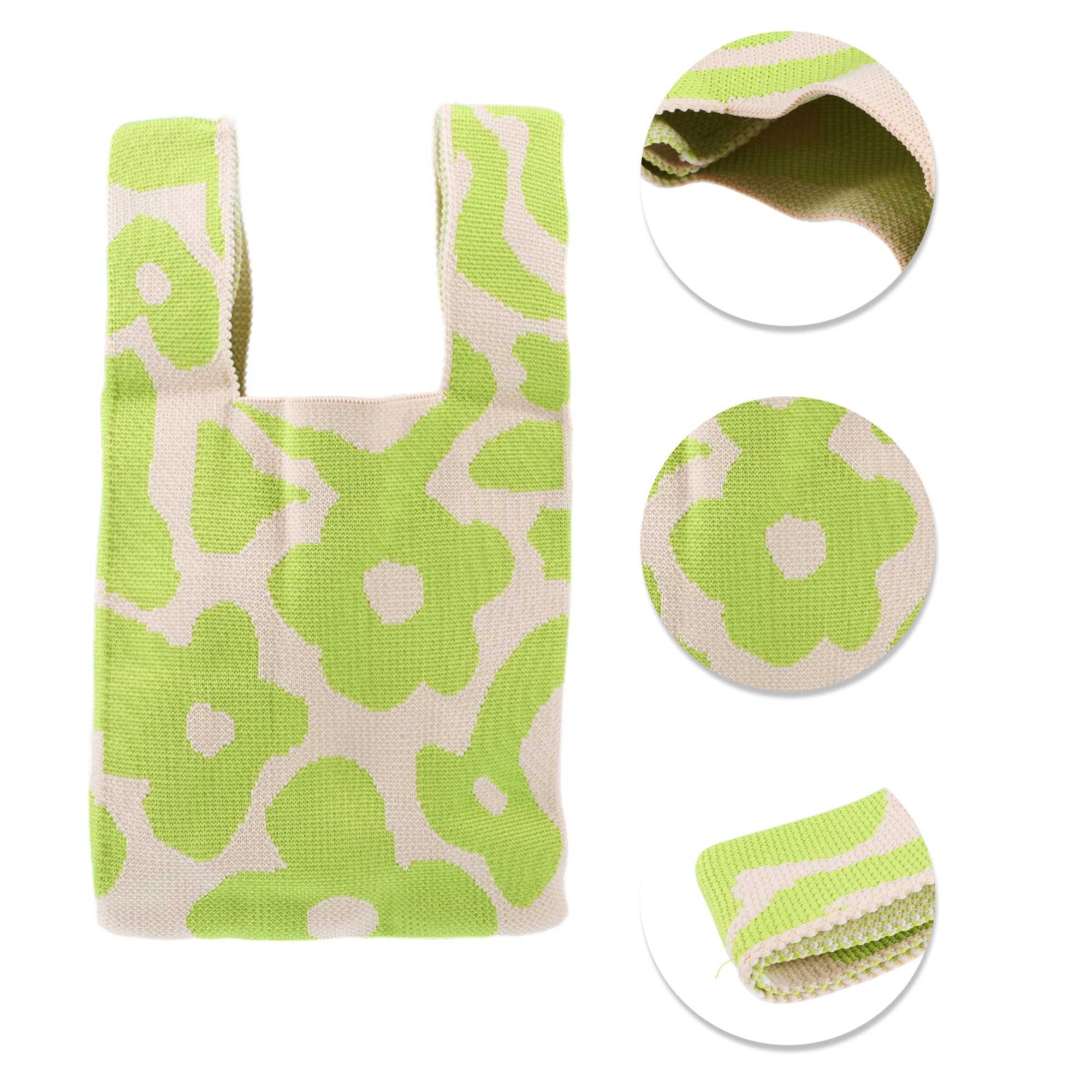 Unique Bargains Reusable Mesh Net Grocery Tote Bags Flowers Green Beige 14.17"x7.87"