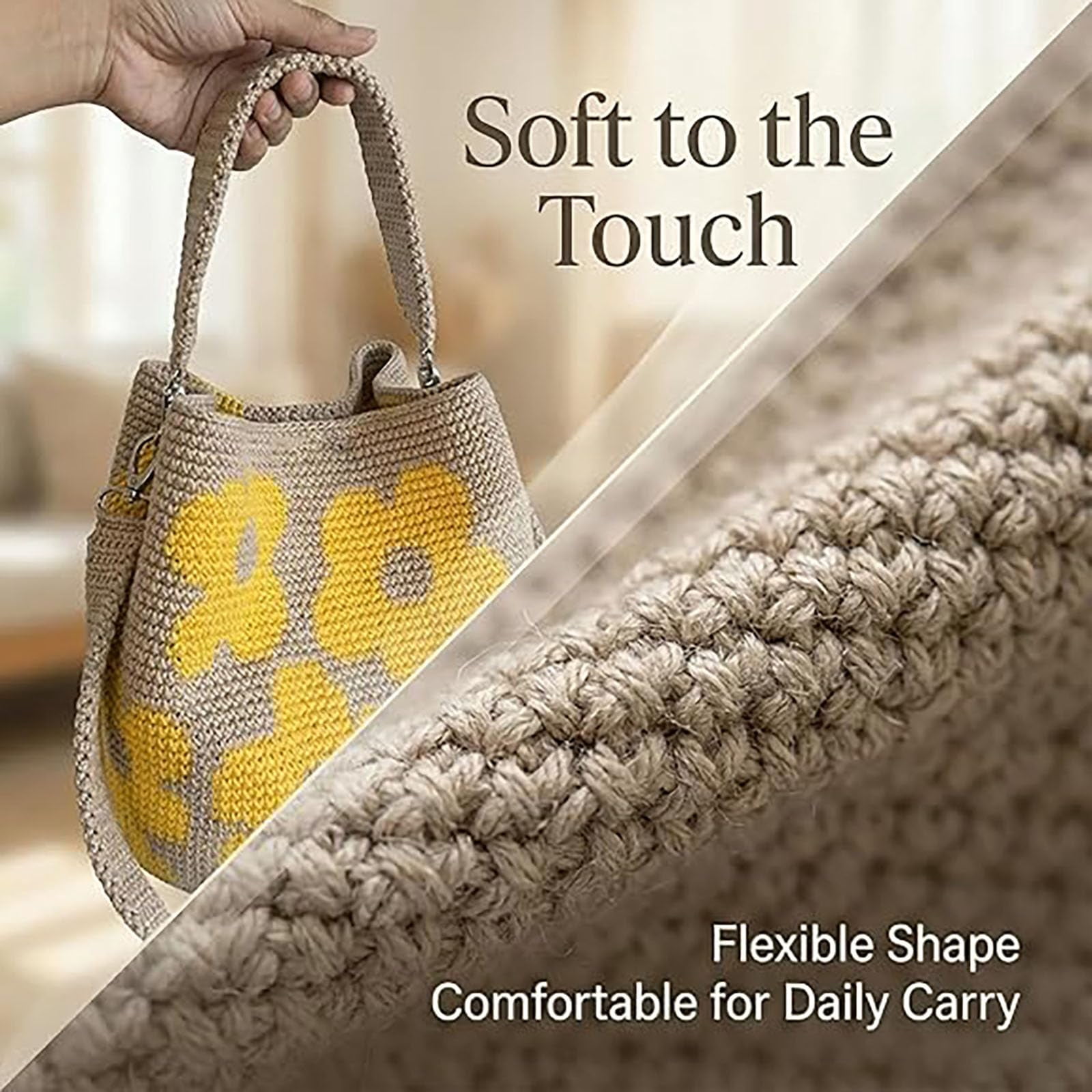 Handmade Crochet Flower Tote Bag, Boho Woven Beach Shoulder Purse, Crochet Tote Bag for Women, Floral Travel Shopping Aesthetic Handbag (1 Pc)