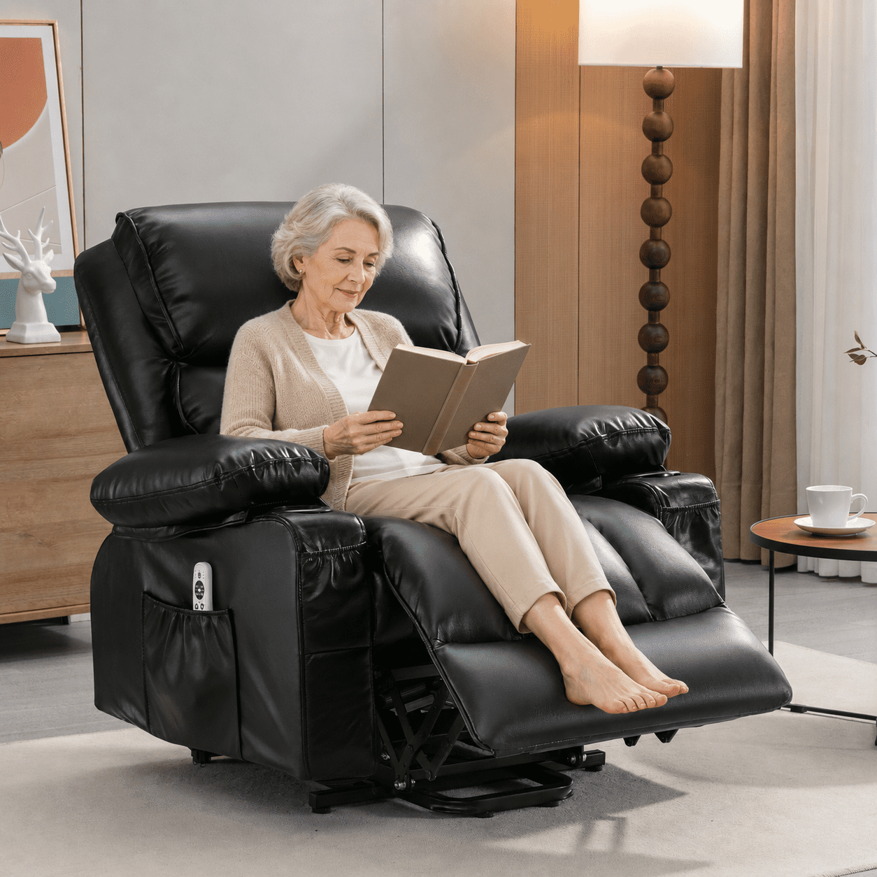 Lift Recliner Chair, LEGAHOME Electric Power Lift Recliner for Elderly with Heat Therapy and Massage, Oversized PU Leather Recliner Chair with Cup Holders, USB Port, Side Pocketst, Black