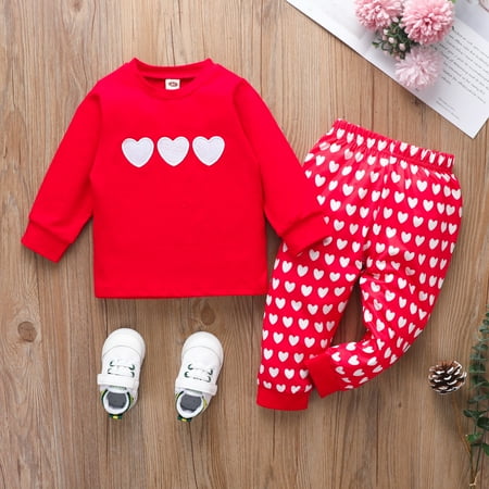 

Kids Toddler Baby Girls Boys Autumn Winter Valentine‘ Day Print Cotton Long Sleeve Tops Pullover Set Clothes