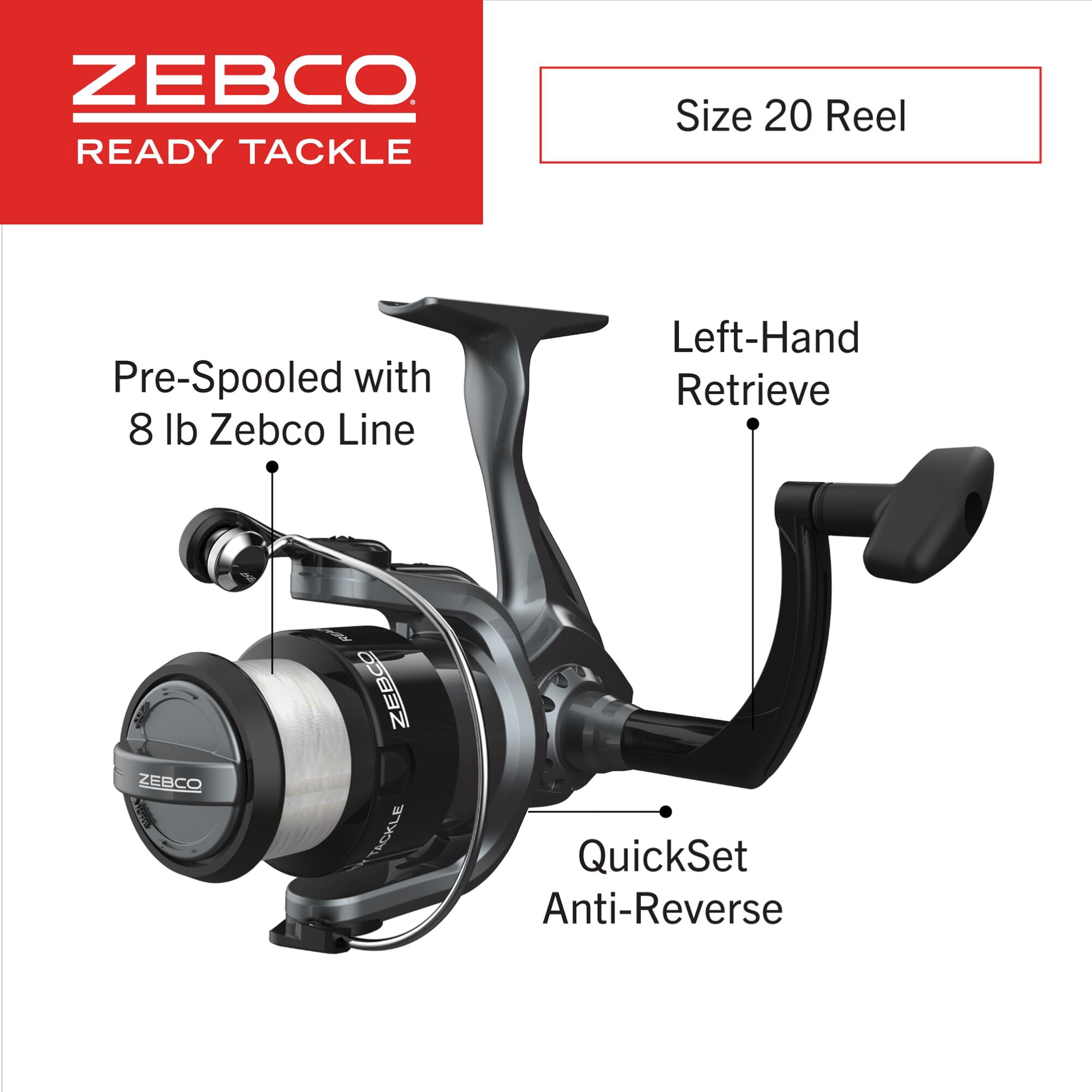 Zebco Ready Tackle Spinning Reel and Telescopic Fishing Rod Combo, Extendable 17-inch to 5-foot 6-inch Fishing Pole, 53-Piece Tackle Kit, Left-Hand Retrieve, Black