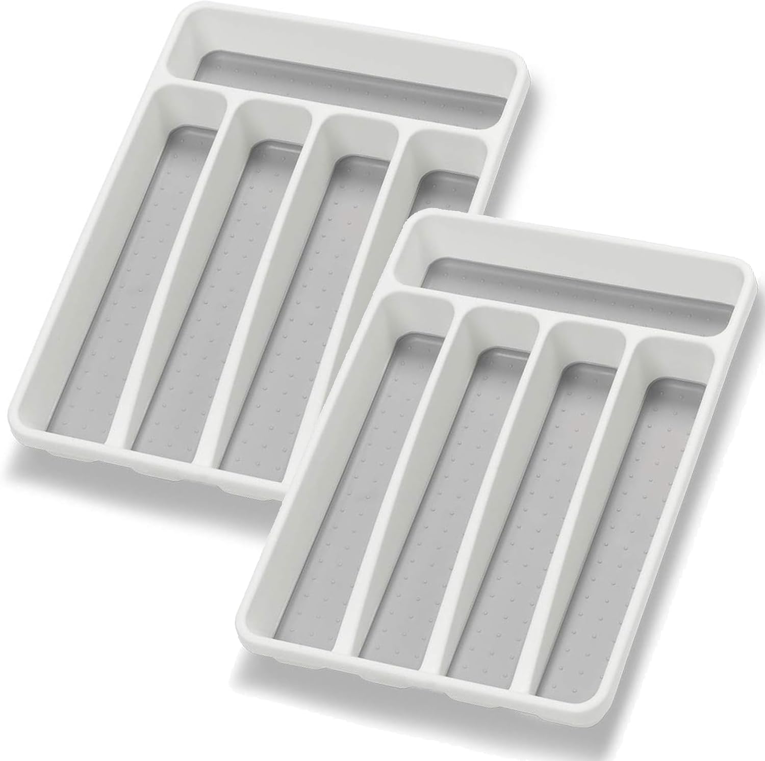 Silverware Organizer Tray Drawer Flatware Holder 5 Compartment Kitchen Utensil Storage Plastic Organizer White