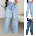 thumbnail image 5 of YanHoo Ripped Wide Leg Jeans for Women High Waisted Trendy Scallop Pocket Loose Fit Jeans Pants Stretchy Baggy Denim Pants Light Blue,L, 5 of 7