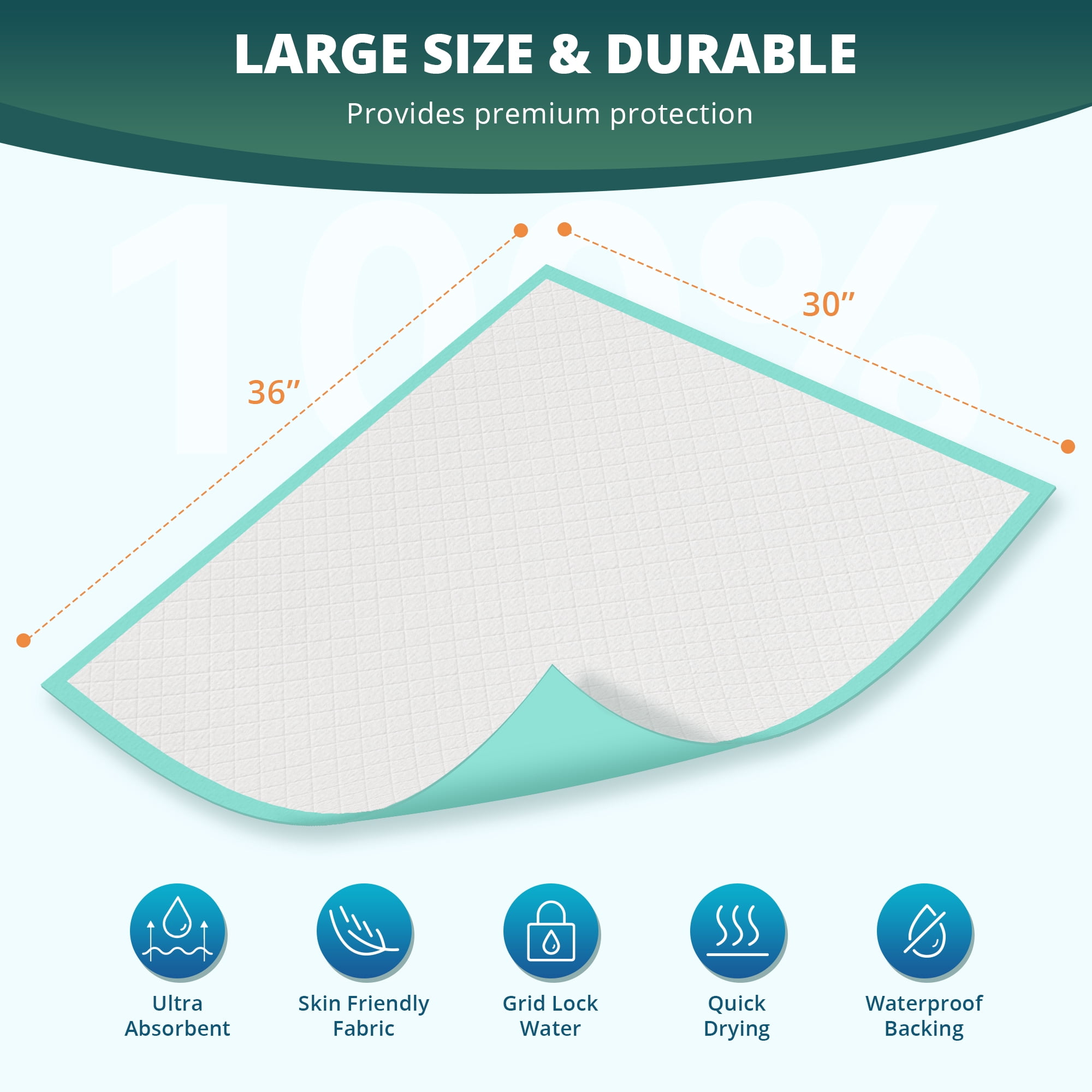 BOKYAN Bed Pads for Incontinence Disposable, 30 x 36 Waterproof Underpads, Maximum Absorbent Unisex Large Chucks Pad, Bed Liners Chux for Adults, Kids and Pets, XL (100 Count)