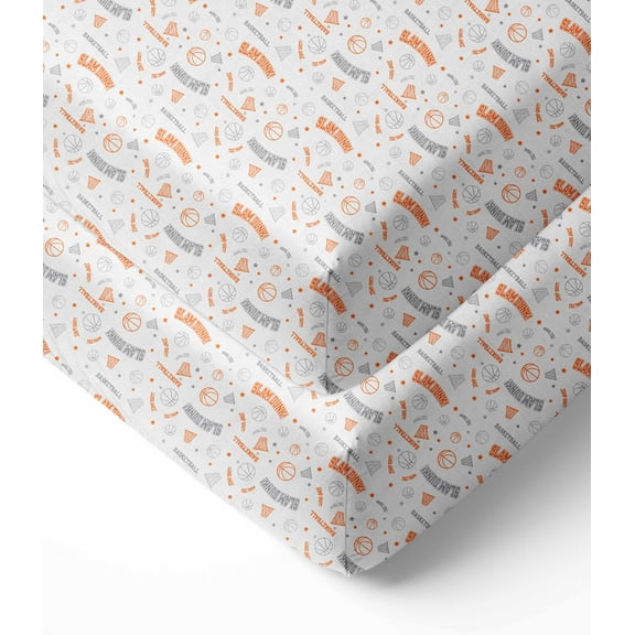 Bacati - Sports Crib/Toddler Bed Fitted Sheets 100% Cotton Muslin 2 Pack, Basketball Orange/Grey