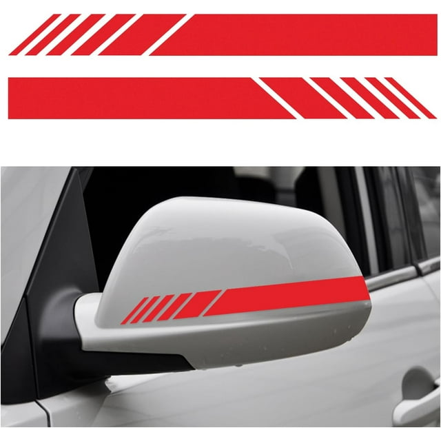 Yazoeia 2PCS Car Rear View Mirror Stickers, Waterproof Auto Side Rearview Mirrors Decal Stripes, Universal Anti-Collision Striped Automotive Warning Stripes for Most Vehicles (Red) CJC912-114717