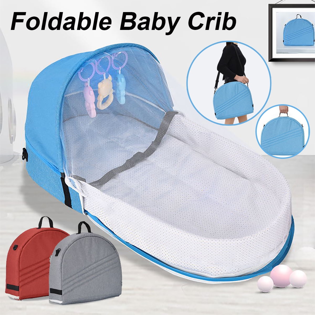 Portable Foldable Baby Crib Mosquito Cover Nets Tent Mattress Infant