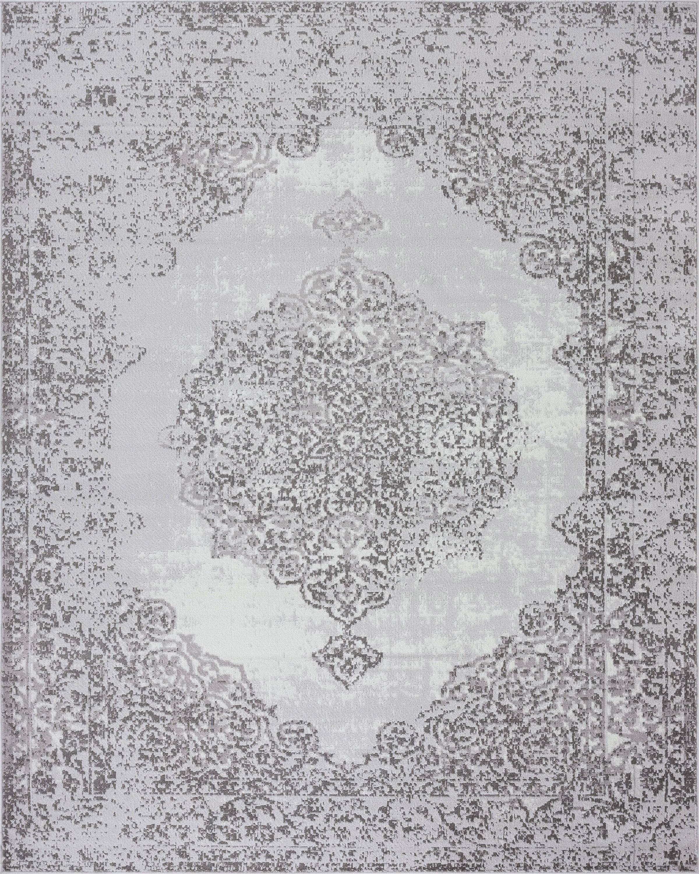 Traditional 9x12 Area Rug (8'9'' x 12'2'') Medallion White, Gray Living Room Easy to Clean