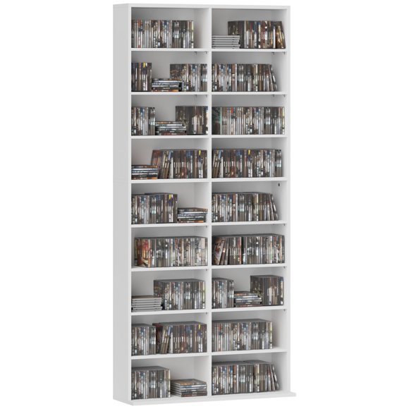 HOMCOM DVD Shelf with 18 Compartments and 14 Adjustable Shelves, White