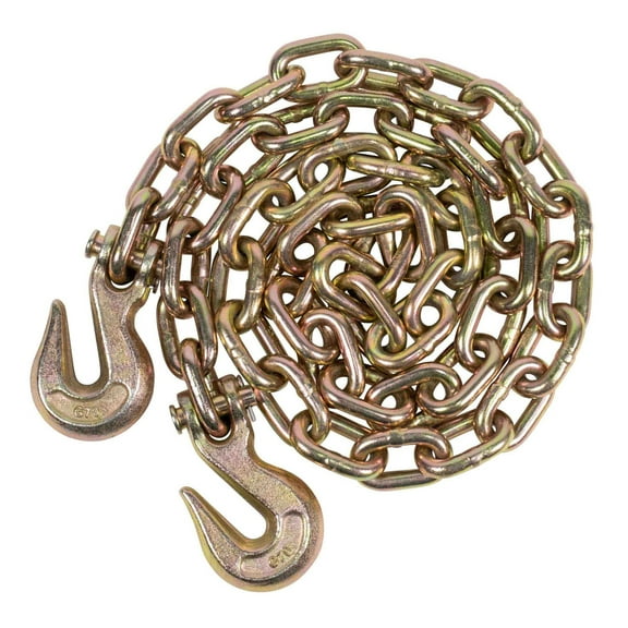 1/2 Inch x 16 FT Grade 70 Binder Chain with Clevis Grab Hooks - G70 Transport Tow Chain - 11,300 Lbs Working Load Limit