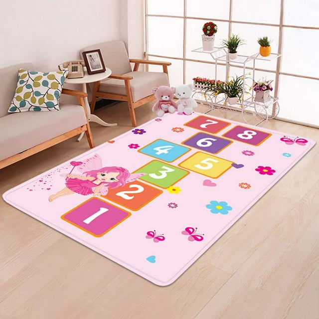 Hopscotch Kids Runner Rug Soft Plush Play Mat Non-Slip Garden Numbers Collection Educational & Fun Throw Rugs for Boys&Girls Playroom Bedroom Best Gift