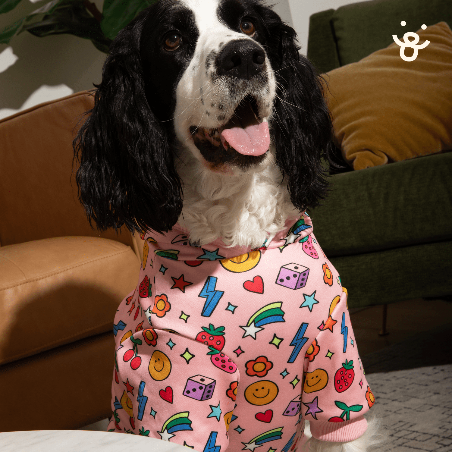 Oodles Fall Pink Doodle Motif Dog Hoodie, Medium