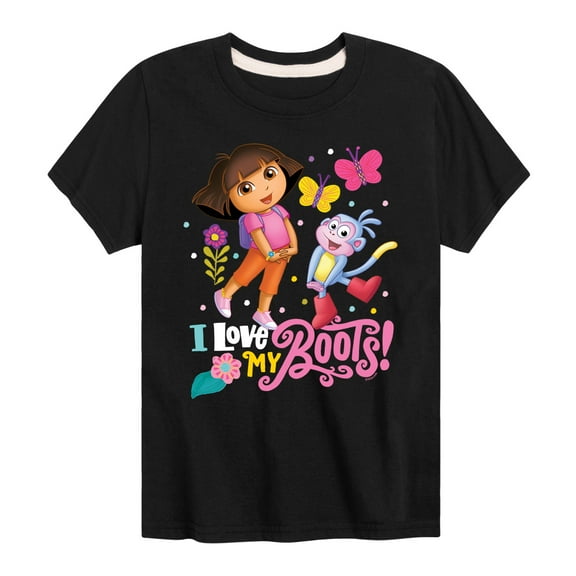 Dora The Explorer - I Love My Boots - Toddle And Youth Short Sleeve Graphic T-Shirt