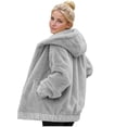 thumbnail image 3 of Husipze Womens Winter Warm Sherpa Jacket Fuzzy Fleece Hooded Zip Up Jackets Casual Long Sleeve Plush Coat Outerwear with Pockets Gray L, 3 of 10