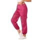 thumbnail image 4 of Pantalones cargo elásticos de malla para mujer de cintura alta, estilo holgado, color rosa intenso, talla XL, 4 of 6