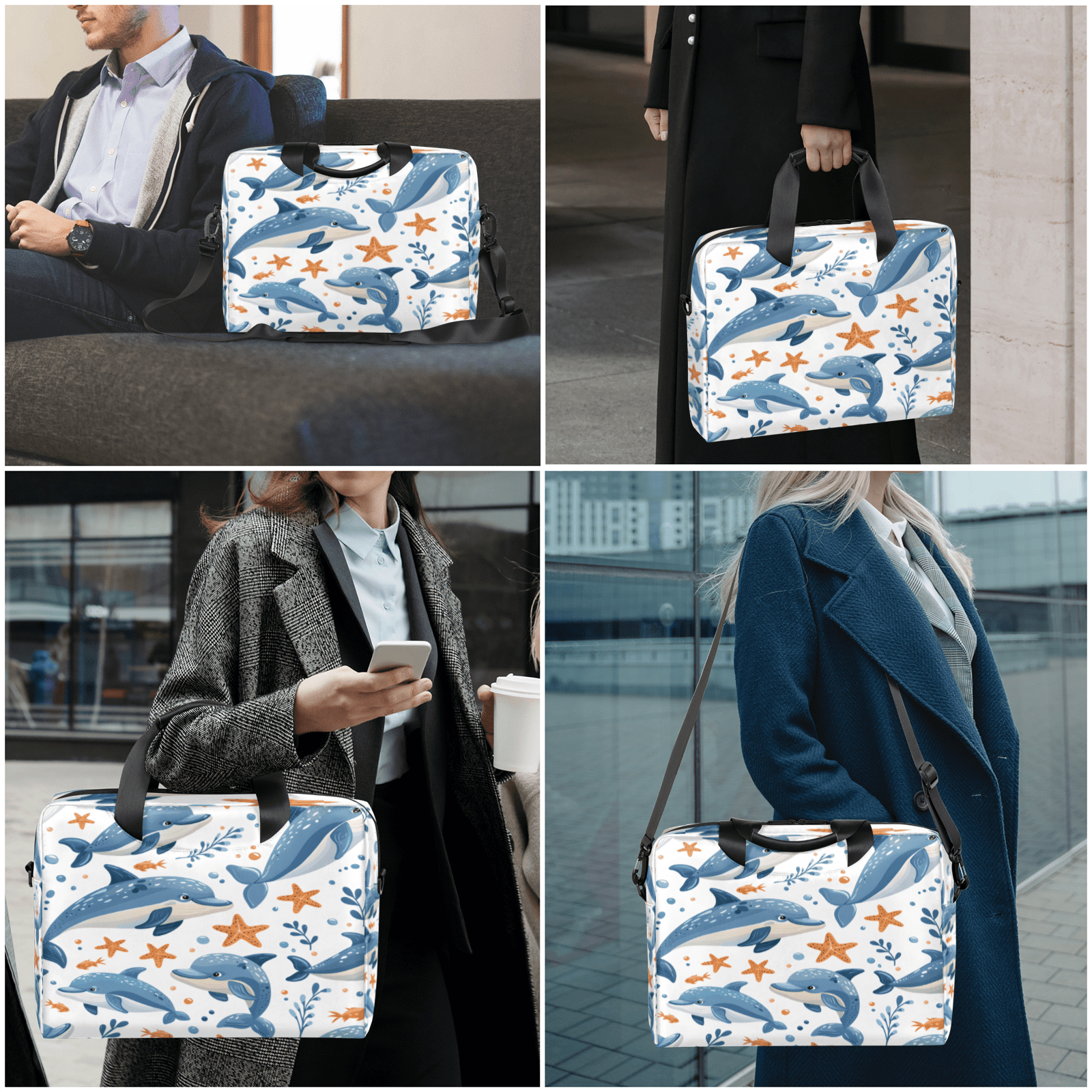 Herdesigns Dolphin Laptop Bag for Women Men, Computer Case Briefcase Messenger Bags, 15-15.6 inch Laptop Sleeve Shoulder Bag