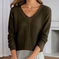 thumbnail image 2 of Ediodpoh Solid Color Casual Collar Long Sleeve Knitted Pullover Sweater Soft Womens Sweaters for Comfortable Warm Winter Wear Coffee XXXL, 2 of 7