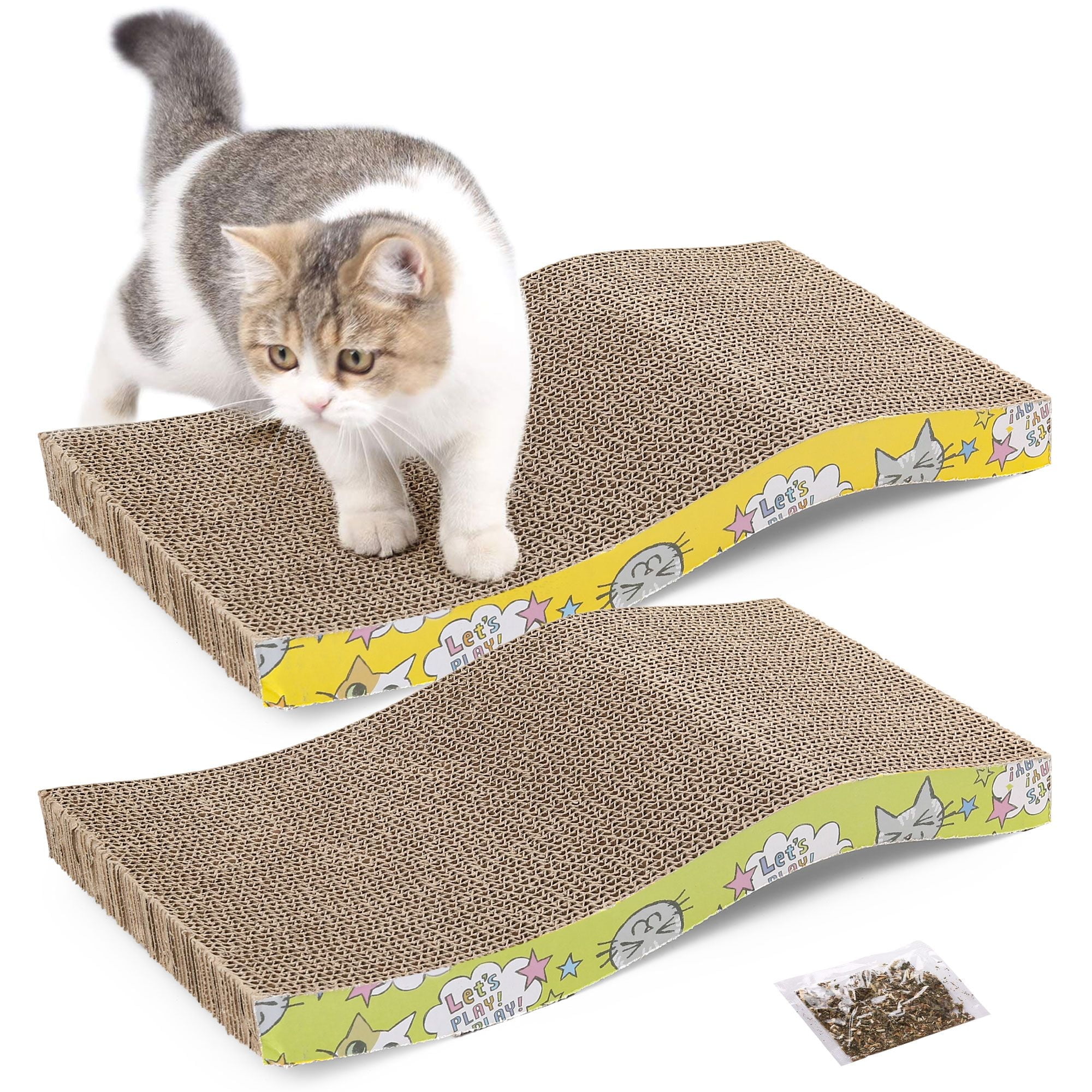 3-in-1 Cardboard Cat Scratcher Box With Interactive Toys - Refillable Scratch Pads & Treat Puzzle