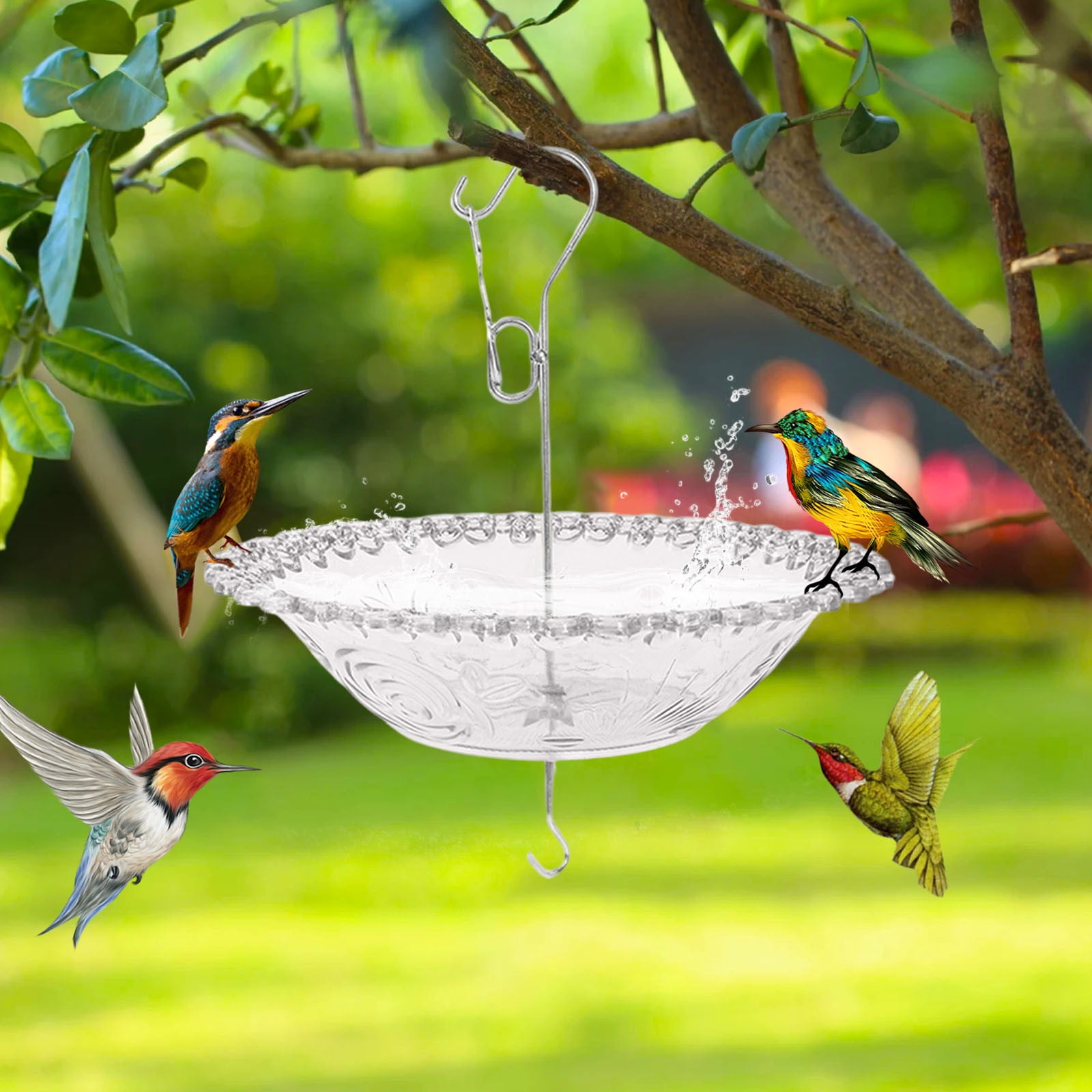 EDHITNR Windproof Rainproof Bird Bath, Outdoor Garden Hanging Bird Bath Feeder, Decorative Courtyard Birdbath for Attracting Birds Garden Yard Patio, Gray