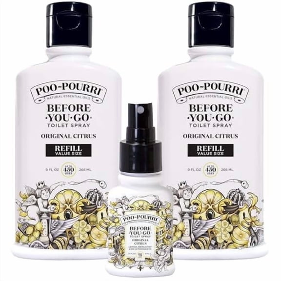 Poo Pourri Original Citrus Two 9-Ounce Refill Bottle and 1.4-Ounce Original