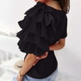 thumbnail image 3 of TIHLMK Shirts for Women Black Women Casual O Neck Solid Color Lace Short Sleeve Tops Blouse T Shirt Gift for Womens Tops, 3 of 7
