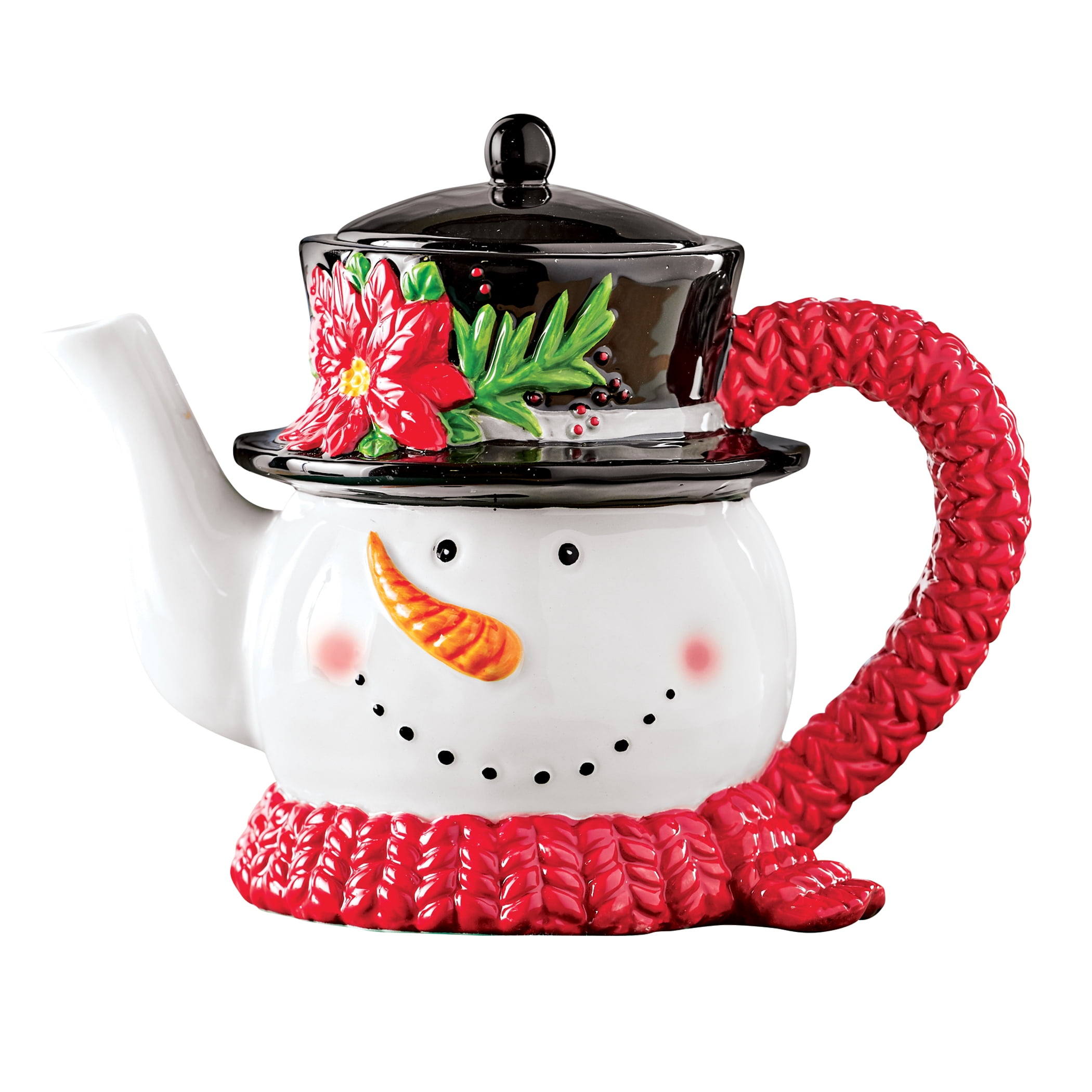 Hand Painted Festive Ceramic Snowman Top Hat Teapot
