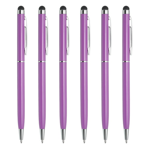 Uxcell 6Pcs Metal Stylus Pen Ballpoint Pen 2 in 1 Universal Retractable Ink Pen with Stylus Tips for All Capacitive Touch Screen Device Purple
