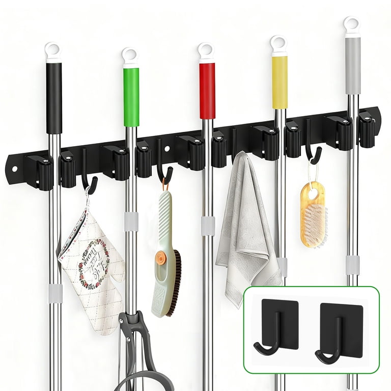 Garitin Wall Mount Mop and Broom Holder, 5 Racks 4 Hooks photo 1
