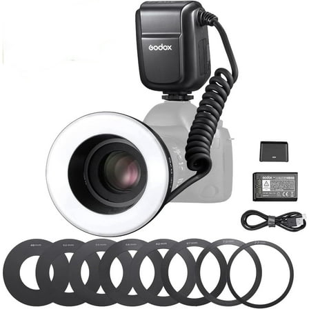 Godox MF-R76 LED Micro Ring Flash with 2600mAh Li-ion Battery and LCD Display Adapter Rings for Canon Nikon Fuji Olympus Panasonic Pentax Camera Flash Speedlight Speedlite Light