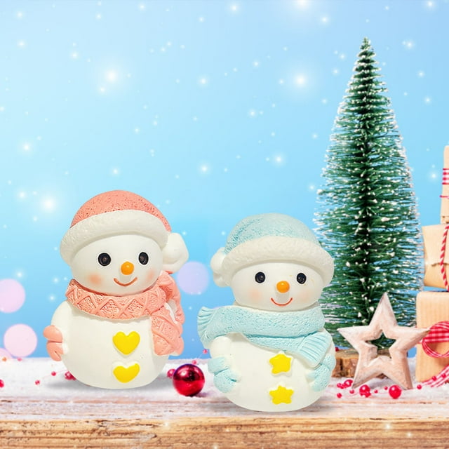Fiudx Mini Muñeco de Nieve Navideño de Pareja, Diseño de Muñeco de Nieve de Resina, Regalo Vintage Brillante, Decoración Festiva, Decoración para El Hogar o La Oficina, Noche de Invierno Tranquila, T