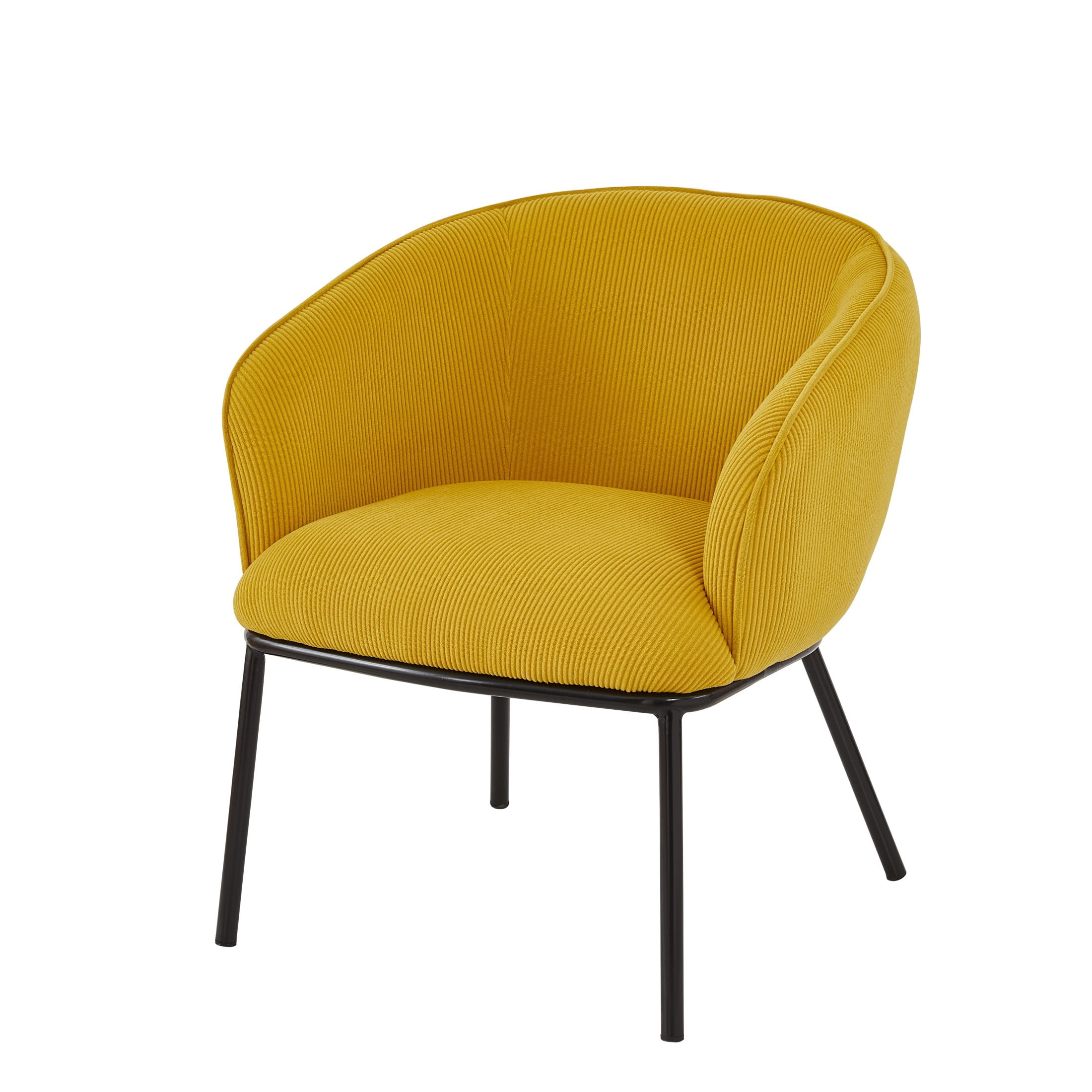 GDF Studio Mid-Century Modern Barrel Accent Chair with Corduroy Upholstery & Metal Legs, Yellow