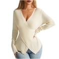 thumbnail image 2 of Qetyuw Womens Ribbed Knit Sweaters Deep V Neck Criss Cross Front Jumper Solid Color Long Sleeve Slim Fit Casual Sweater, 2 of 7