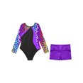 thumbnail image 5 of ZDHoor Girls Gymnastics Leotards Long Sleeve with Shorts Outfits Sparkle Dancewear Bodysuit Purple-A 6, 5 of 6