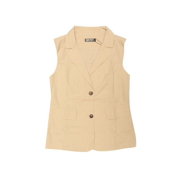 Unique Bargains Sleeveless Blazer for Women's Casual Work Office Suit Vest Jacket S Beige