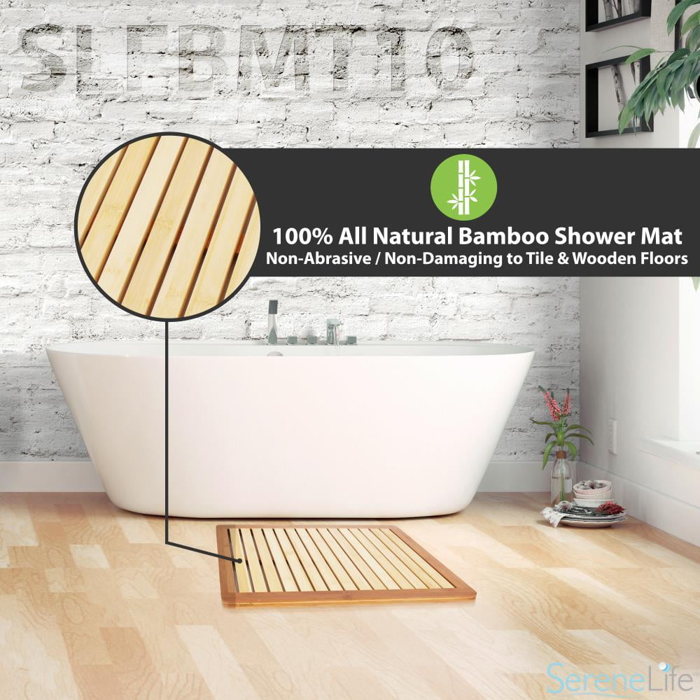 SereneLife SLFBMT10 Bamboo Bath Mat Heavy Duty Natural Wood