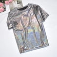 thumbnail image 3 of Guiexla Women T-shirt Round Neck Short Sleeve Loose Fit Tee Shirt Glossy Finish Glitter Thin Pullover Tops Nightwear, 3 of 7