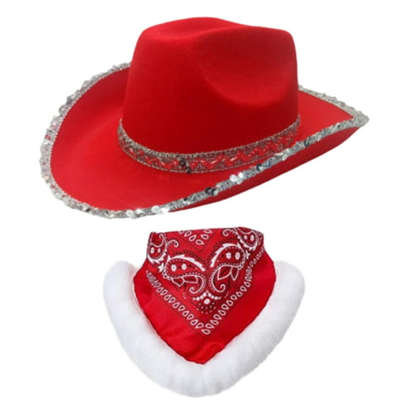 Christmas Cowboy Hat Engagement Party Stage Performance Party Hat with Scarf B