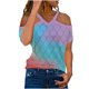 thumbnail image 1 of Tops con estampado de hombros descubiertos de manga corta con cuello en V para mujer Pompotops hkajfhjk466924, 1 of 4