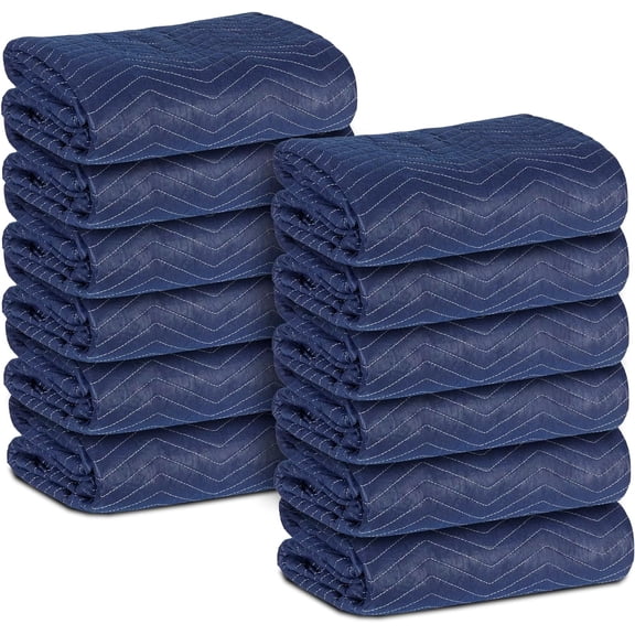 12 Moving Packing Blankets 80 x 72 Inches (35 lb/dz) Heavy Duty Moving Pads for Protecting Furniture Professional Quilted Shipping Furniture Pads (Dark Blue 12PCS)