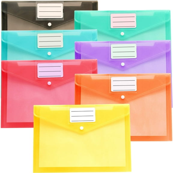 Youngever 21 Counts Plastic Document Envelopes Folders, Poly Envelopes, Document Folders, 7 Assorted Colors
