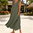 thumbnail image 6 of ZHOGXU Women's Dresses Summer Flying Sleeve V Neck Solid Color Comfortable Flowy Swing Dress With Pockets For Casual Daily Wear,Green,Xxl, 6 of 6