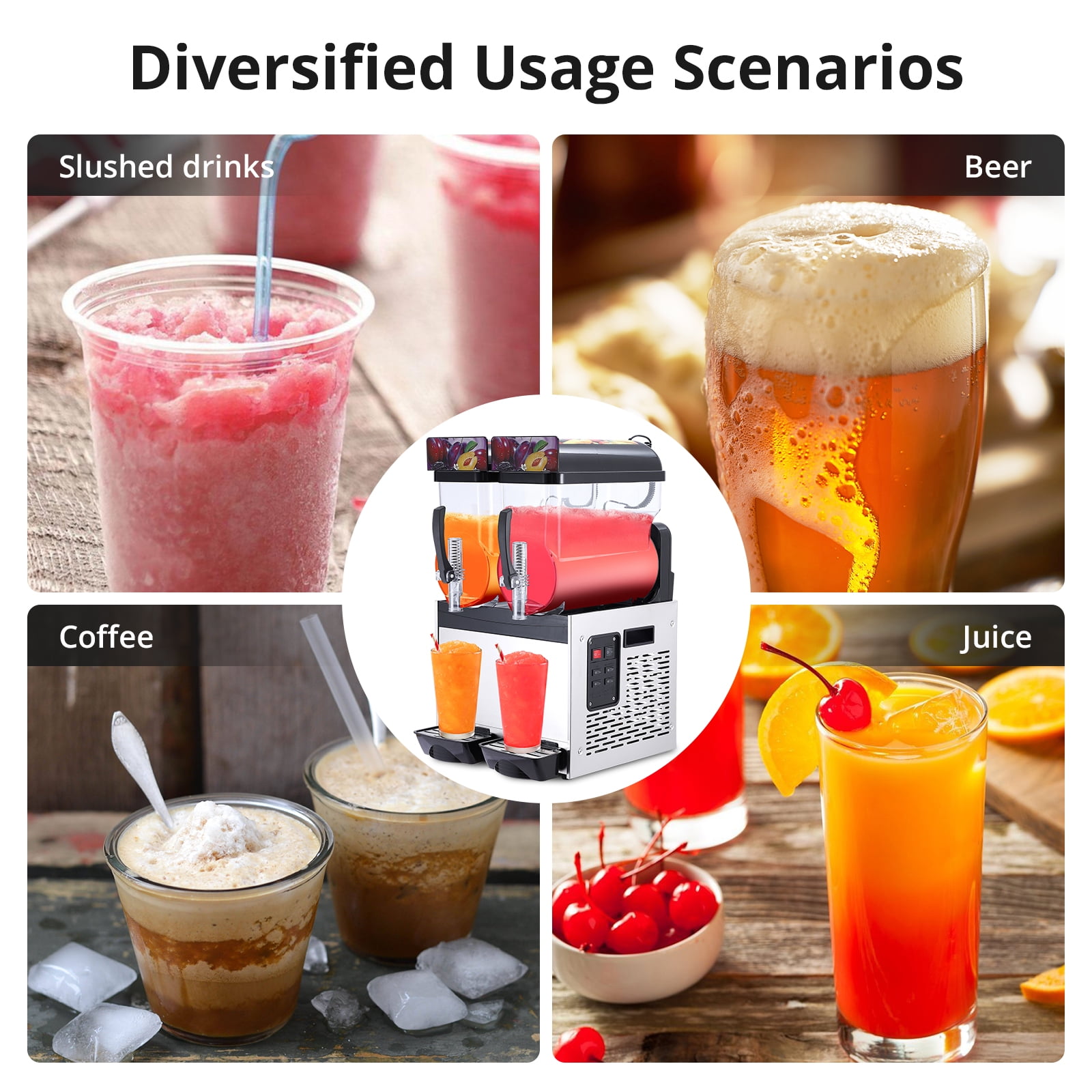 Commercial Slushie Machine, 500W Frozen Drink & Margarita Maker, Single Tank Slushy Machine for Bar, Cafe, ICE 12L/15L