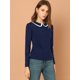 thumbnail image 2 of Blusa de manga larga Allegra K trabajo dulce volante contraste cuello Peter Pan mujer Azul marino XS, 2 of 6