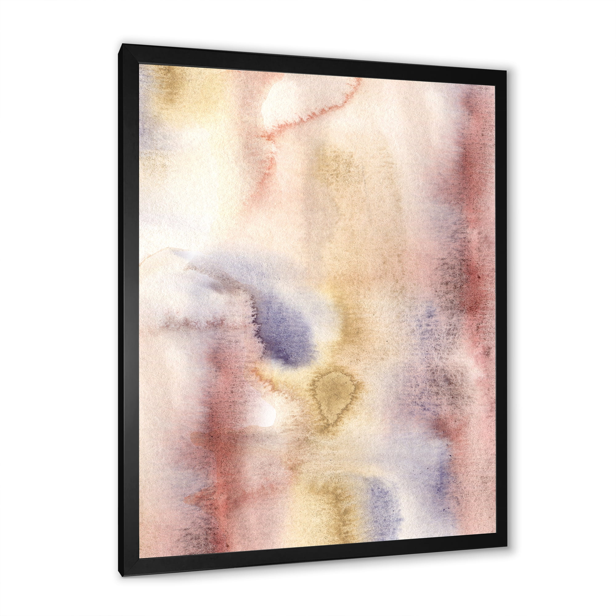 Designart 'Pastel Abstract With Pink Dark Blue and Yellow Spots' Modern Framed Art Print