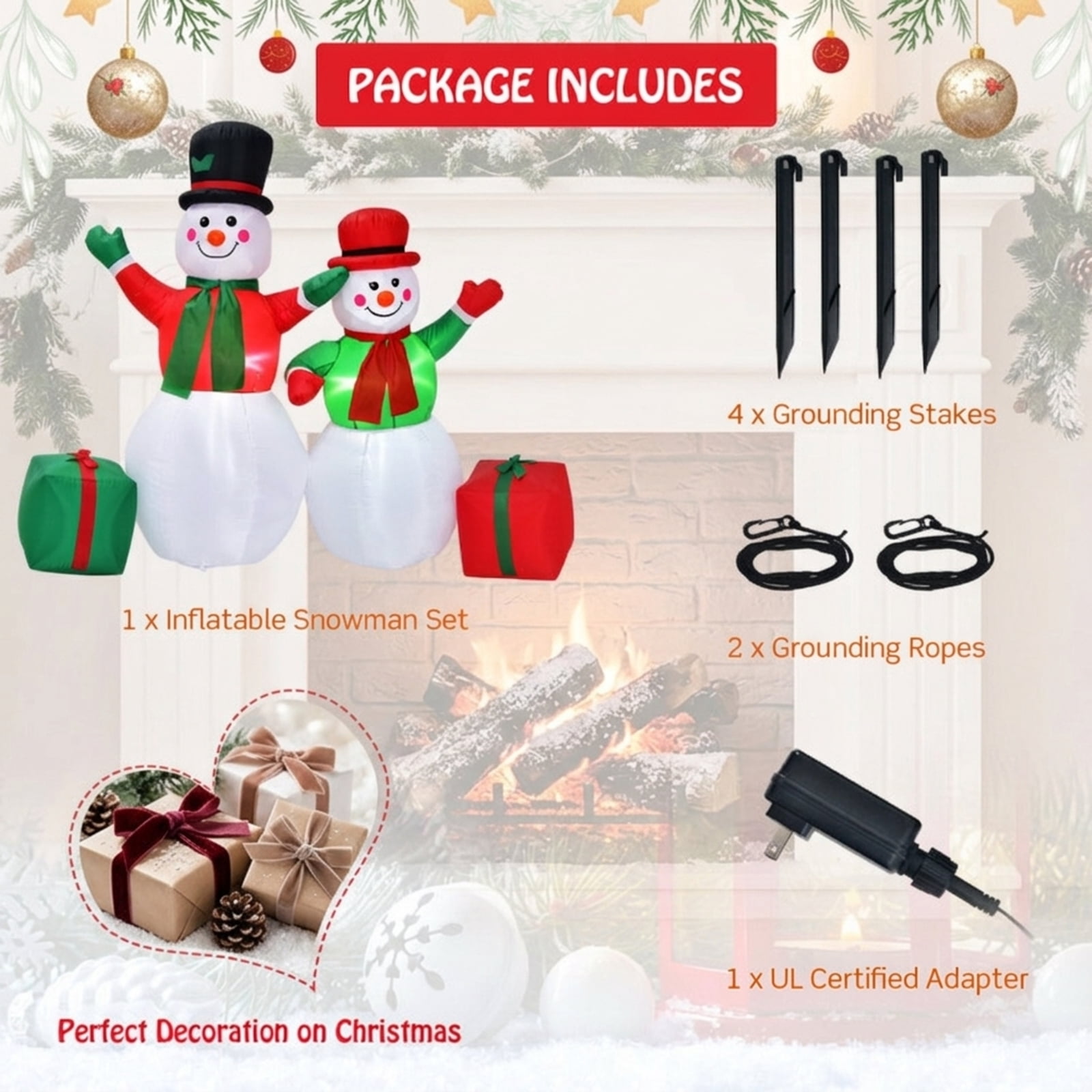 RUIE 6 FT Christmas Inflatable Snowmen, Blow Up Outdoor Snowman Decoration with LED Lights and Sandbag, Lighted Yard Decor for Lawn Garden