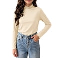 thumbnail image 5 of LUGOGNE Tween Girls Mock Neck T-Shirts Long Sleeve Thermal Shirts Solid Color Warm Undershirt Tops Beige,160, 5 of 8
