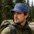 thumbnail image 7 of Summercome Military Cadet Army Cap for Men Women, Washed Cotton Vintage Adjustable Flat Top Baseball Cap, Blue, 7 of 7