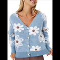 thumbnail image 1 of Cárdigan de Punto con Estampado Floral y Botones para Mujer, Cuello en V y Hombros Caídos Azul S, 1 of 10