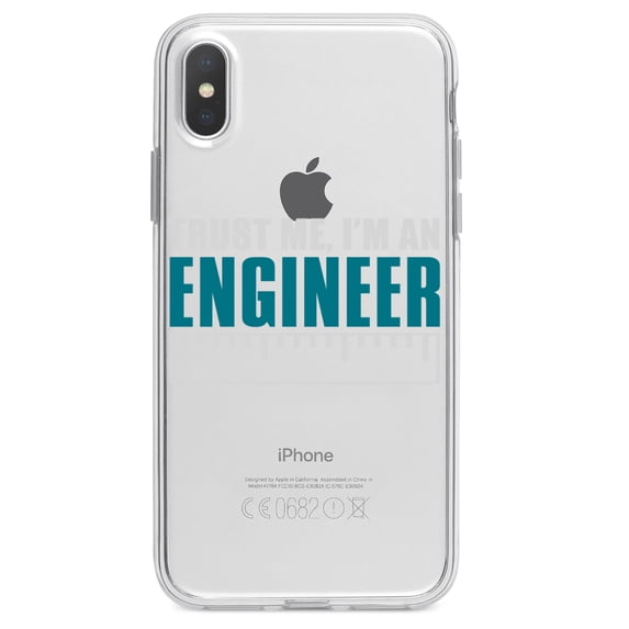 DistinctInk Clear Shockproof Hybrid Case for iPhone X / XS (5.8" Screen) - TPU Bumper Acrylic Back Tempered Glass Screen Protector - Trust Me I'm an Engineer