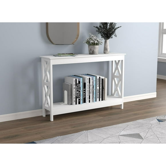 Safdie & Co. Entryway Console Sofa Couch Accent Table 47.25in White with 1 Shelf for Living Room